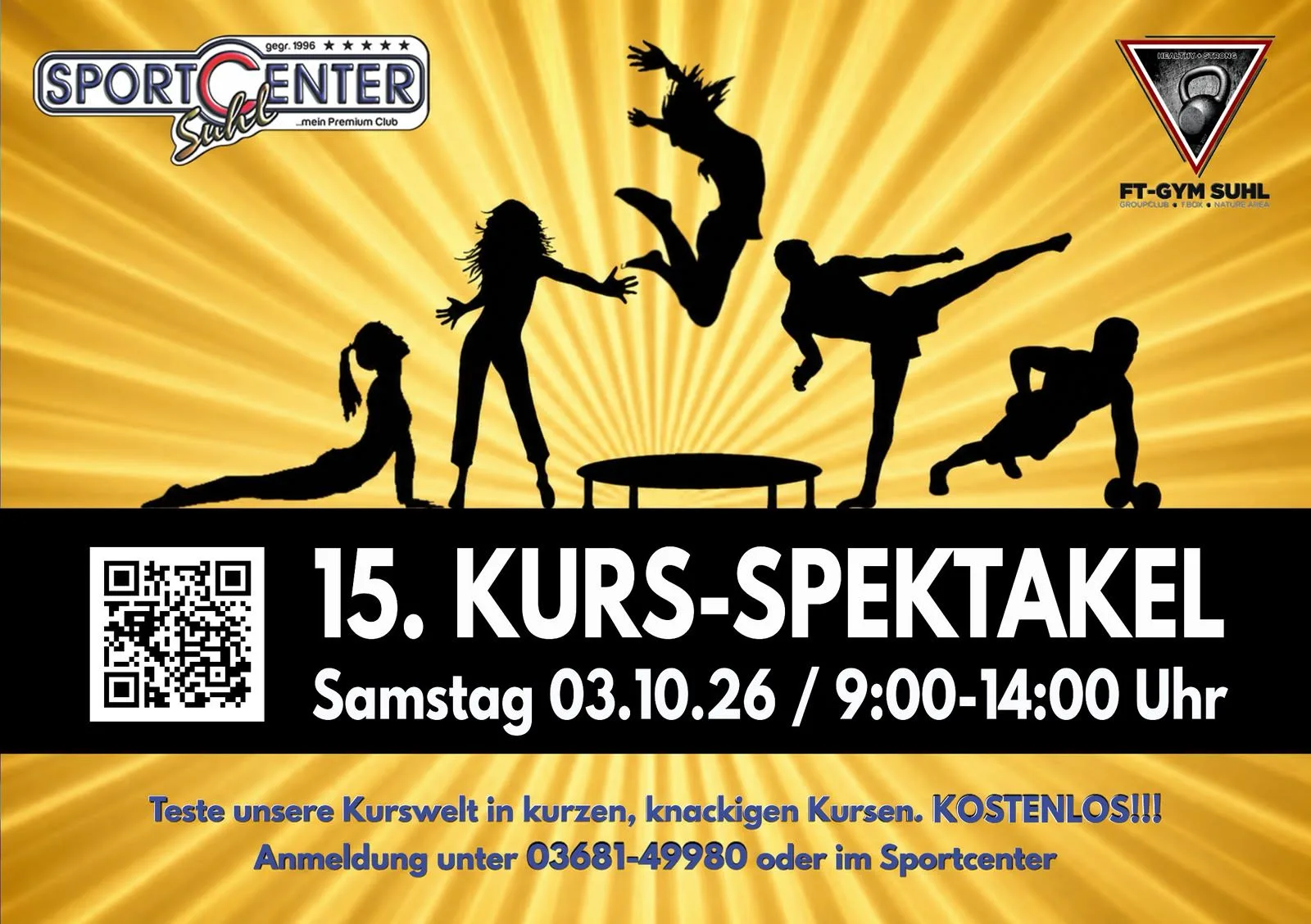 Plakat zum 15. Kurs-Spektakel am 3. Oktober 2026 im Sportcenter Suhl