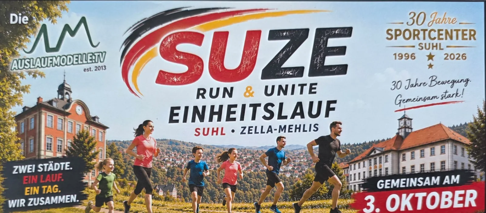 Plakat zum 1. SuZe-Einheitslauf am 3. Oktober in Suhl und Zella-Mehlis